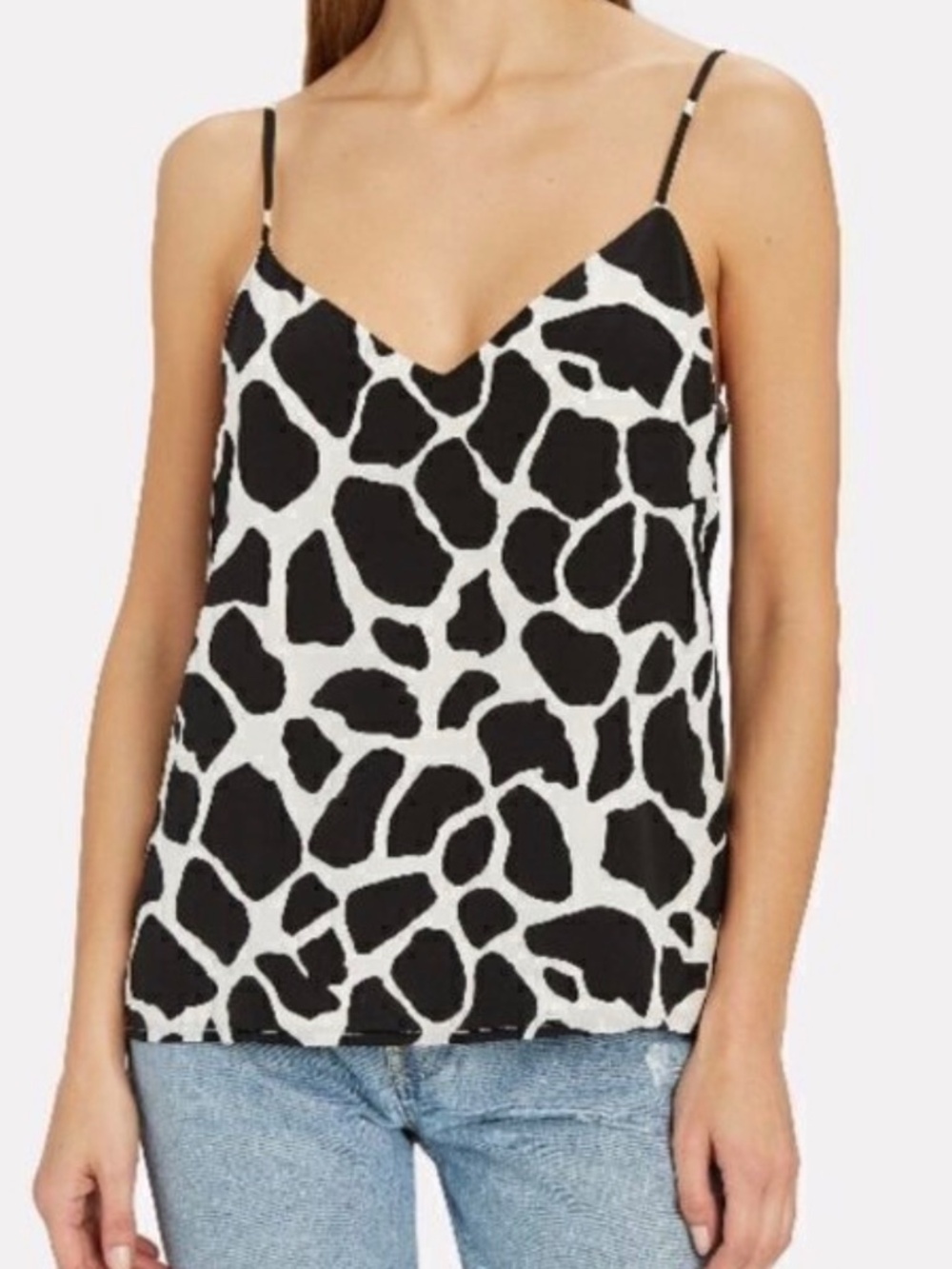 L'Agence Jane Black & White Giraffe Print Silk Camisole Cami Size Medium